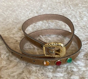 Vtg 1950’s Mens Jeweled Rockabilly Motorcycle Biker Western Leather Belt S Gold - Picture 1 of 5