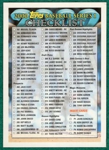 Serie 1 Checklist - 2000 Topps #2 di 2 - Carta Baseball - Foto 1 di 2