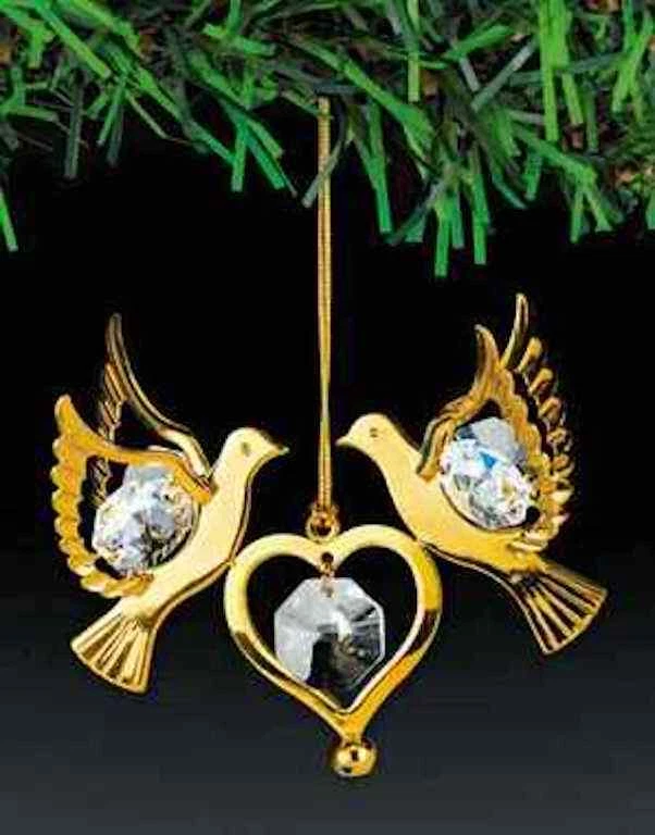 Doves FIGURINE - ORNAMENT 24KT GOLD PLATED WITH AUSTRIAN CRYSTALS - Image 1 of 1