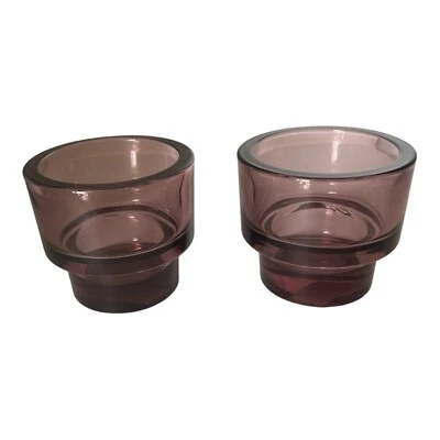 IKEA Purple Glass Tea Light Candle Holders Stackable Purple Aubergine Set Of 2 - Image 1 of 4