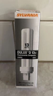 Sylvania 20692 CF13DD/835 13W T4 CFL 2 pin GX23-2 3500K Dulux 10K Hours NEW - Image 1 of 3