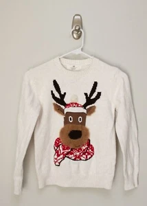 H&M Kids Ivory Christmas Winter Reindeer Sweater Size 8 / 10 - Picture 1 of 3