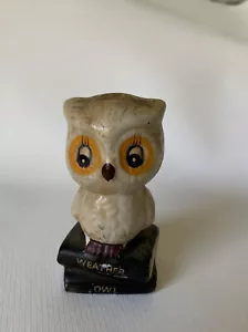 Vintage Weather Owl Ceramic Figurine Books Orange Eyes JB Taiwan - Picture 1 of 4