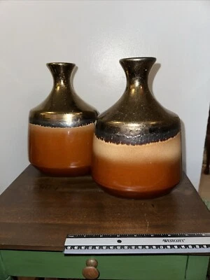 2 Piece Decorative Vases Flowers Browns Bronze - Image 1 of 4