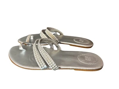 Женские кожаные босоножки Gap размер 10 со стразами металлик носок кольцо плоские б/у в отличном состоянии - Изображение 1 из 4