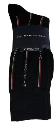 Tommy HilFiger Vestido Crew Calcetines 4 Pares Para Hombre 7-12 OS Negro con Rojo Blanco Logo Nuevo Foto 1 de 4