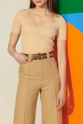 Sandro Paris Women's Top Size 1 / 36 FR Knit Sweetheart Neckline SFPPU01068 - Image 1 of 4