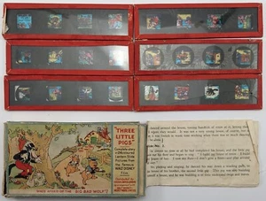 Boxed Set Of Disney Magic Lantern Slides, c 1930's, Three Little Pigs - Picture 1 of 6