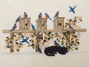 Black Cat Cross Stitch Pattern Diane Graebner Cats Blue Birds Play Kitty Sleeps - Picture 1 of 12