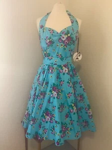 2X Rare NEW MAYDAY Dress by Hell Bunny Size 2XL UK 18 TURQUOISE FLORAL swing - Picture 1 of 6