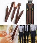 Brown Leather Vinyl for adults boys, leather suspenders brown for Wedding Party