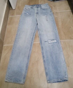 Authentic Women's KSUBI Jeans Distressed High Rise Blue Wide Leg Grunge 27x32 - Picture 1 of 6