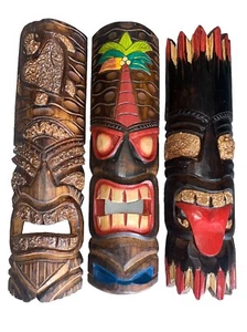 3er SET 20" TIKI MASKE HAWAIIANISCHE WANDKUNST INSEL WOHNDEKO STAMMES BAR TROPISCH - Bild 1 von 1