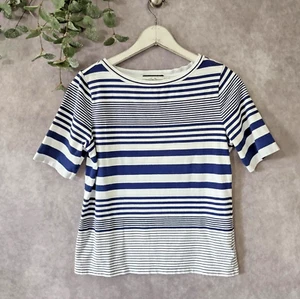 Lauren Ralph Lauren Top Womans Petite Large Striped Blue Short Sleeve Cotton Tee - Picture 1 of 6