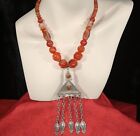 Reduced!  Collectible Antique Tekke Turkoman Gilded Pendant, Carnelian Necklace