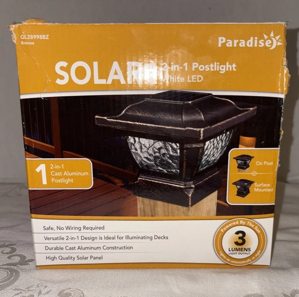 Paradise Solar Post Cap Light 4x4 Bronze LED Deck Outdoor Patio Lighting NIB - Image 1 of 4
