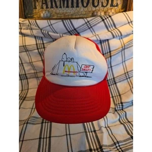 Vintage 1996 Camp Snoopy McDonalds Mütze Kappe rot weiß Peanuts Cartoon Promo - Bild 1 von 8