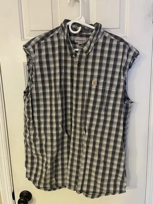 Carhartt Men's XL Sleeveless Plaid Shirt Relaxed Fit, Button Down, 100% Cotton - Image 1 of 3