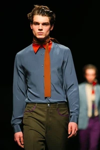 PRADA F/W 2014 RUNWAY Brown Silk Twill Angled Tip Skinny SCARF ~NWT~ - Picture 1 of 12