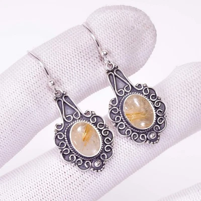 Pendientes Kuchi Rutilo Dorado Brasil Real 025 Plata de Ley Joyería Tradicional Foto 1 de 4