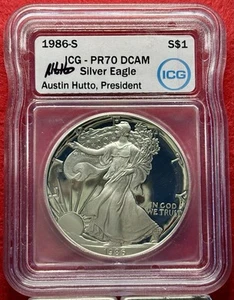 1986-S $1 American Silver Eagle ICG Proof PR70 DCAM AUSTIN HUTTO pf70 ngc pcgs - Picture 1 of 2