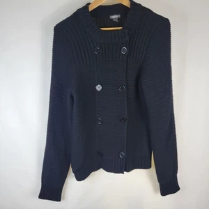 Womans Kenneth Cole Reactions Double Breasted Front Snap Black Sweater Size Med - Picture 1 of 7