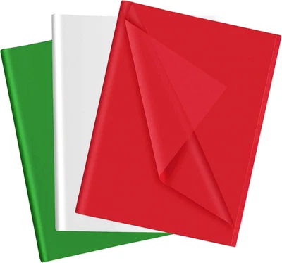 Red Green White Tissue Paper for Gift Bags - 30 Sheets of Red Green Wrapping Tis - Image 1 of 4