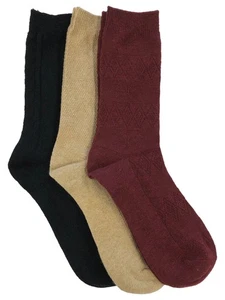 Muk Luks Womens 3 Pair Boot Socks Textured Black Tan & Burgundy - Picture 1 of 1