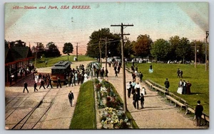 Railroad Station & Park Sea Breeze New York NY Train Depot Rochester c1910 PC - Picture 1 of 2