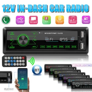 AUTORADIO MIT BLUETOOTH FREISPRECHEINRICHTUNG 2X USB AUX MP3 1DIN Fernbedienung - Bild 1 von 12