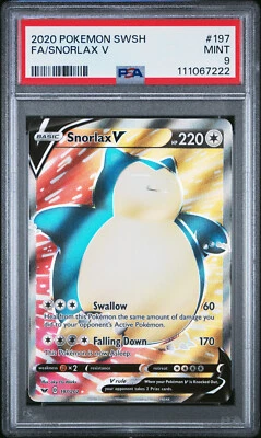2020 POKEMON SWORD & SHIELD SNORLAX V #197 FULL ART PSA 9 MINT #111067222 - Image 1 of 2