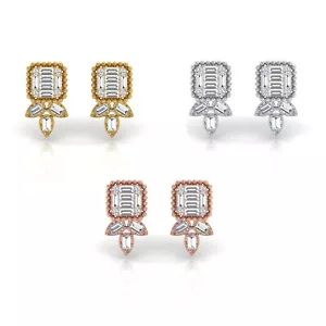 1.27 Ct H Color SI Clarity Pave Diamond Stud 14k Gold Beaded Earrings Jewelry - Picture 1 of 24