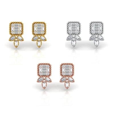 Pendientes con cuentas de oro de 14 k con perno prisionero de diamantes pavé de claridad SI color H de 1,27 quilates joyería Foto 1 de 4