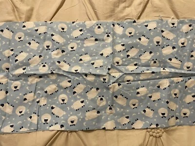 40” x 11” Flannel White Sheep Stars Moon Blue White Scrap Remnant Baby Bonus - Image 1 of 4