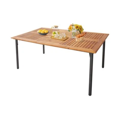 Rectangle Patio Outdoor Dining Table Acacia Wood Tabletop W/ 1.9" Umbrella Hole - Image 1 of 4