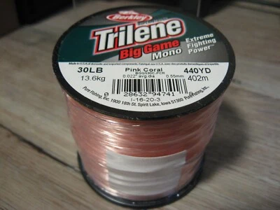 Berkley Trilene Big Game 单色钓鱼线 30 磅 440 码粉色珊瑚色 — 第 1/4 张图片