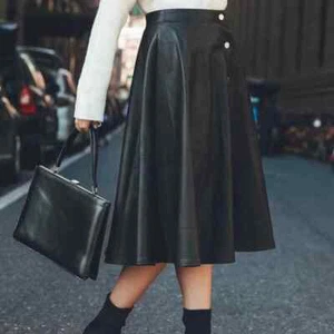 Genuine Stylish Soft Fit Black Handmade Lambskin Women's Flare Skirt Leather Fit - Picture 1 of 6