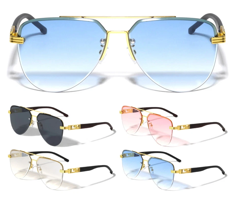 JAGUAR RIMLESS METAL FAUX WOOD SQUARE AVIATOR SUNGLASSES RETRO DESIGNER FASHION - Image 1 of 1