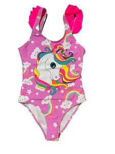 new Girl's UNICORN RAINBOWS Swimsuit sz L (12-14years) padded swimming suit 1 pc - Picture 1 of 5