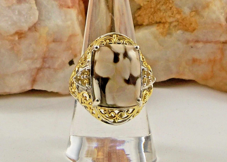 Anillo de citrino de madera de cacahuete de 12x16 mm de plata de ley 925 tamaño 8 TCW 8,80 Foto 1 de 1