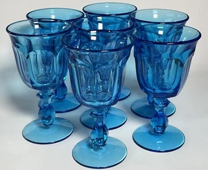 Alte Williamsburg Antik Blau von Imperial Glas Ohio 6 1/2" Wasserkelche (7) - Bild 1 von 21