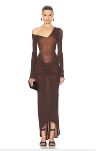 LaQuan Smith Long Sleeve Gown Chocolate Brown Sexy Semi Sheer XS NWT $2250 - Picture 1 of 4