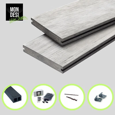 WPC Massiv Terrassendielen Antik Komplettset Holzterrasse Hellgrau, 8-90m² Diele - Bild 1 von 4