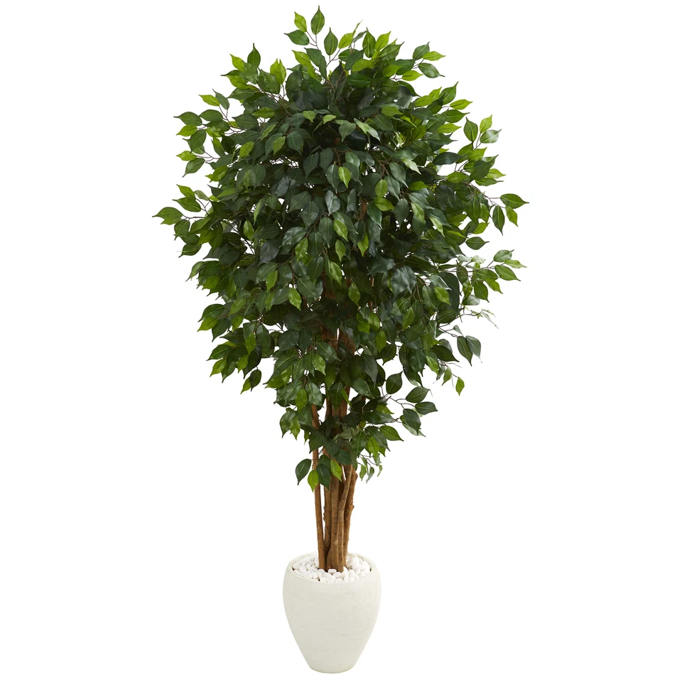 Árbol de imitación de ficus en maceta blanca decoración natural realista de 6’ Foto 1 de 1