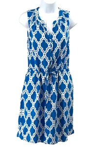 Blau weiß Küste Strand Mittagessen Lounge Kordelzug Freizeit Kleid Taschen Damen 4 - Bild 1 von 11