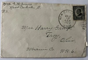 Ohio New Carlisle 1923 Handstamp on Harding Stamp Clark County - Picture 1 of 2