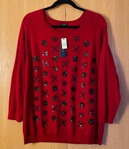 Talbots Size XL Red Sweater with Black Sequin Snowflakes NWT - Picture 1 of 2