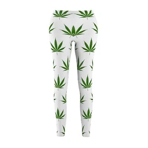 Charisma Pot Leafs Design 1 on White Women's Cut & Sew Casual Leggings (AOP) - Picture 1 of 4