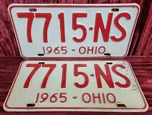 2X (1 SET) Vintage ANTIQUE OHIO License Plate VIN/EXP 1965 7715-NS - Picture 1 of 20