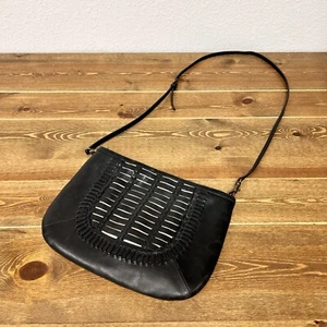 UGG Black Leather Shoulder Crossbody Purse Handbag - Picture 1 of 11